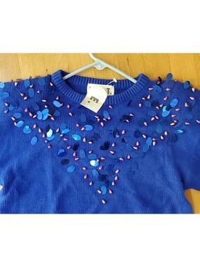 NEW w/TAG 80-90s E.M.T. Silk Angora Rabbit Sweater Sequins Beads ROYAL BLUE